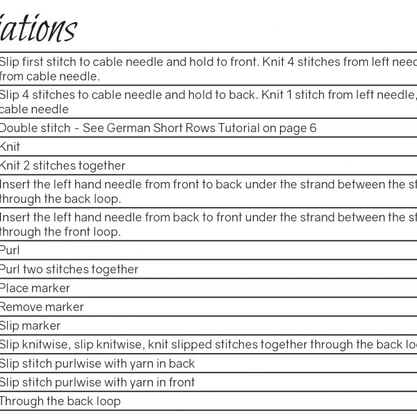 The abbreviations table from Lùbach Socks