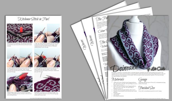 A spread showing the pages in the pattern for Doineann