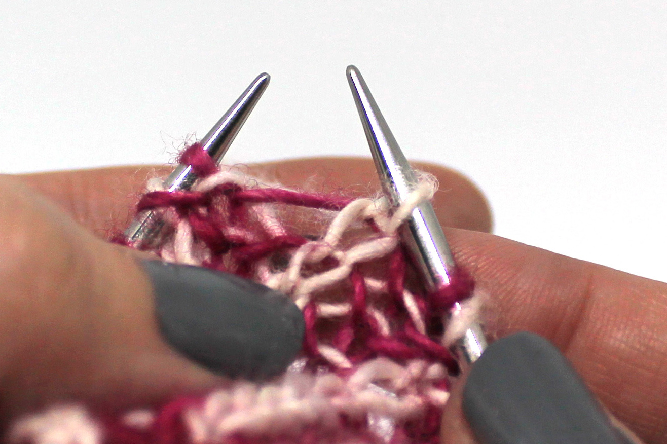 The completed brk stitch on the right hand needle