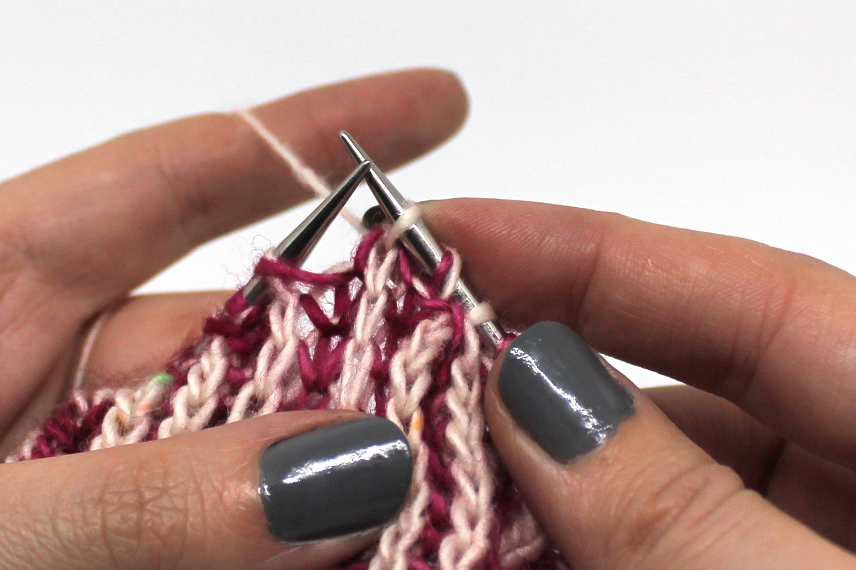 The first two stitches on the right hand needle have been knitted together through the back loop.