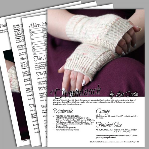 A spread of the pages in the pattern for Dromanach