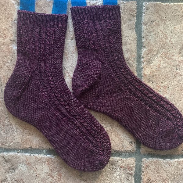 Shanthi knit her small Tìorail in Life in the Long Grass Twist Sock in Plum