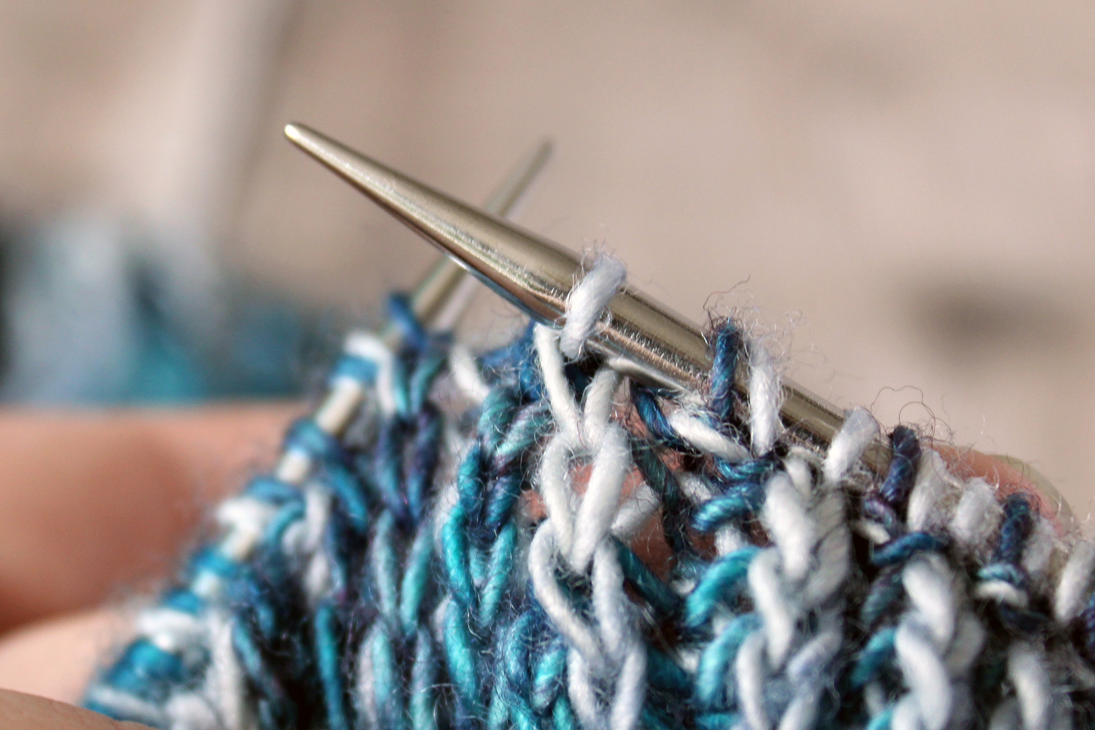 The completed ssbrk stitch on the right hand needle.