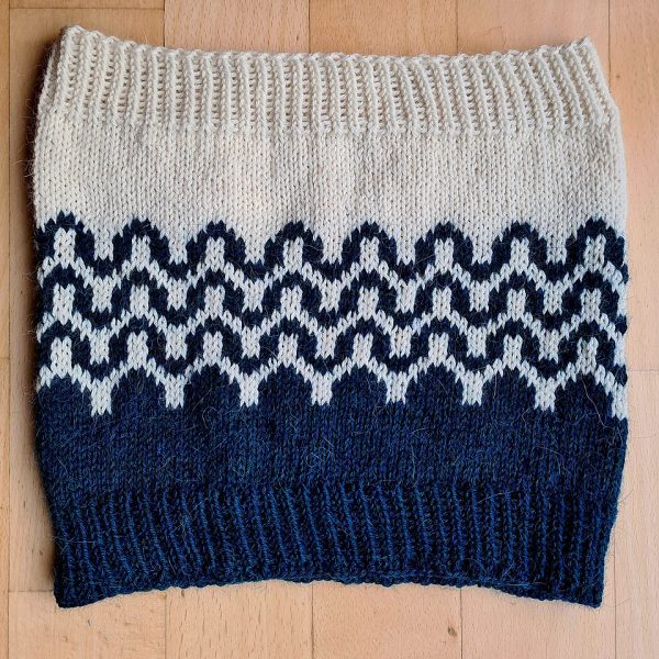 Irina made her adult Pirl Cowl in Drops Nord