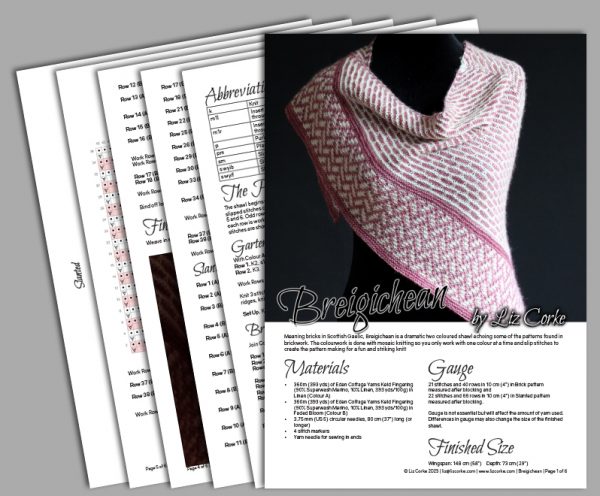 A spread showing the pages in the pdf knitting pattern