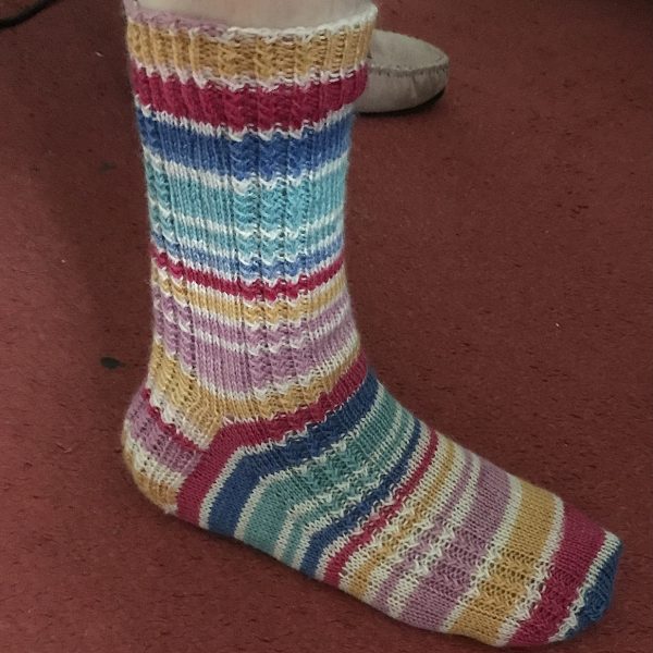 Kate knit her medium sock in James C Brett Funny Feetz