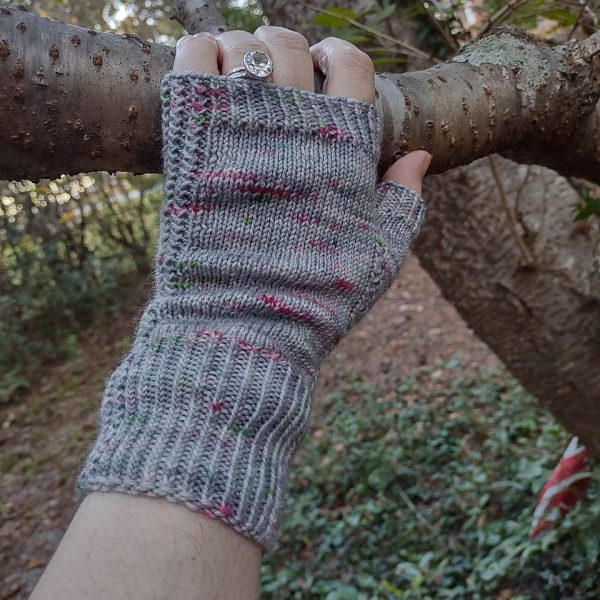 Karin knit her L mitt in Flock Fibre Studio Take a Hike Sock