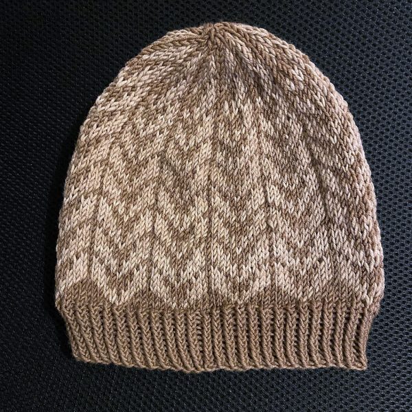 Mary-Jo knit her adult Flist Hat in Feza Harvest worsted in hazelnut and walnut.