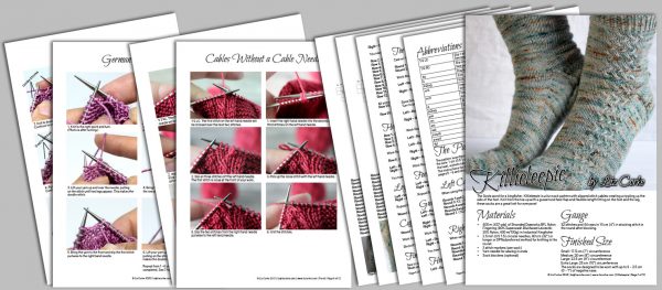 A page spread of the pdf knitting pattern for Killieleepie