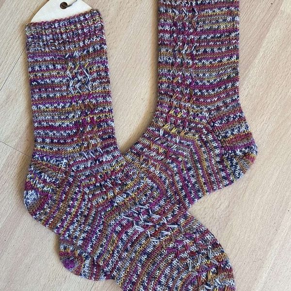 Sandra knit her size S socks in Drops Fable